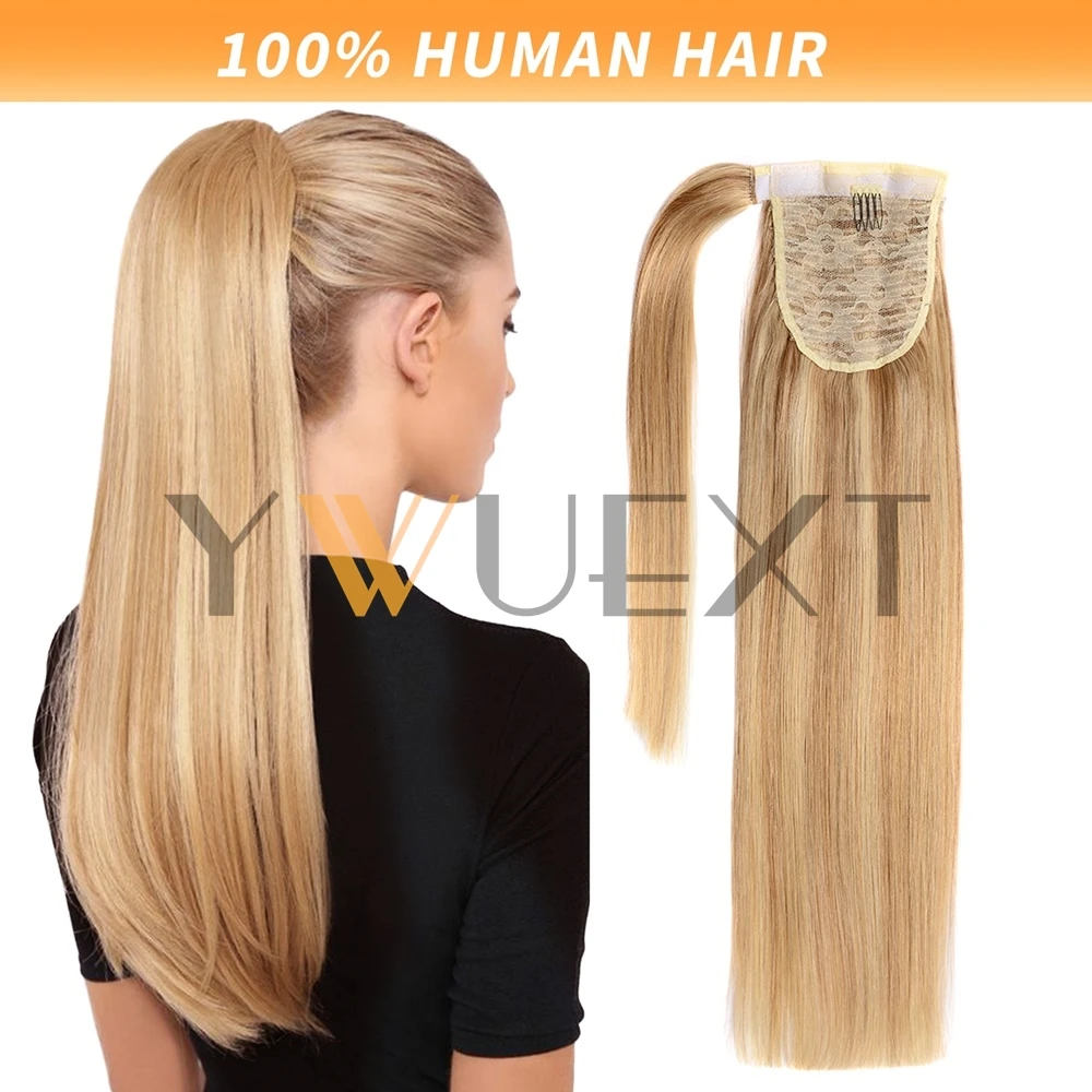 Straight Human Hair Ponytail Extensions Straight 14