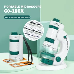 60X-120X/180X Handheld Microscope Kit Portable Lab Microscopes Biological Science Educational Learn Souptoys for Children Gift