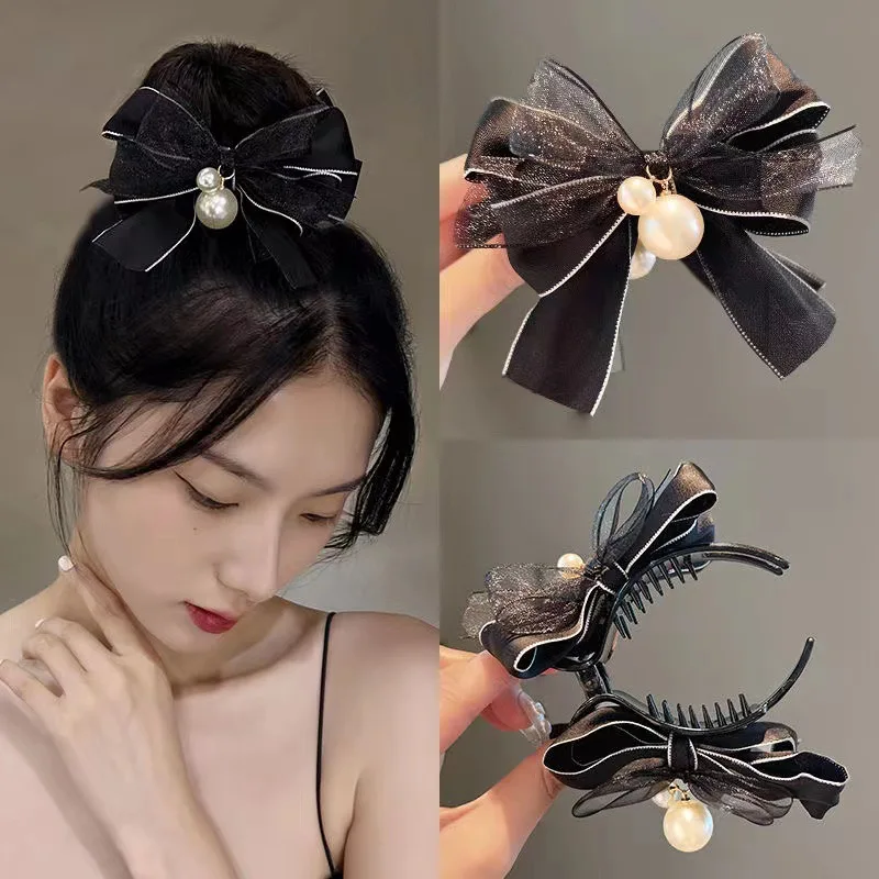 Elegant Big Bow Hairpin for Women Ribbon Hair Clip Bowknot Barrettes Mesh Head Top Clip Korean Retro Girl Hair Accessories