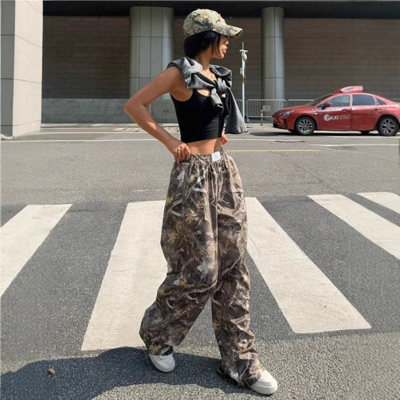2025 Spring and Autumn Spice Girls Women's New High Waist Wide Leg Pants Loose and Skinny Spice Girls Mopping Casual Pants