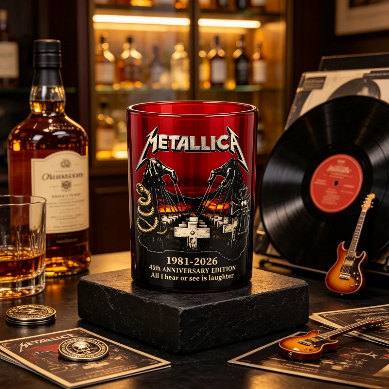Metallica 1981-2026 Anniversary Glass Tumbler Heavy Metal Band Drinking Cup Collectible Gift for Music Fans