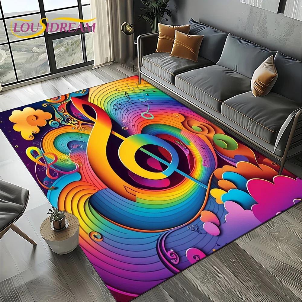 Colorful Musical Notes Area Rug – Dreamy Melody Design for Living Room or Bedroom, Non-Slip Kids Floor Mat with Playful Vibe