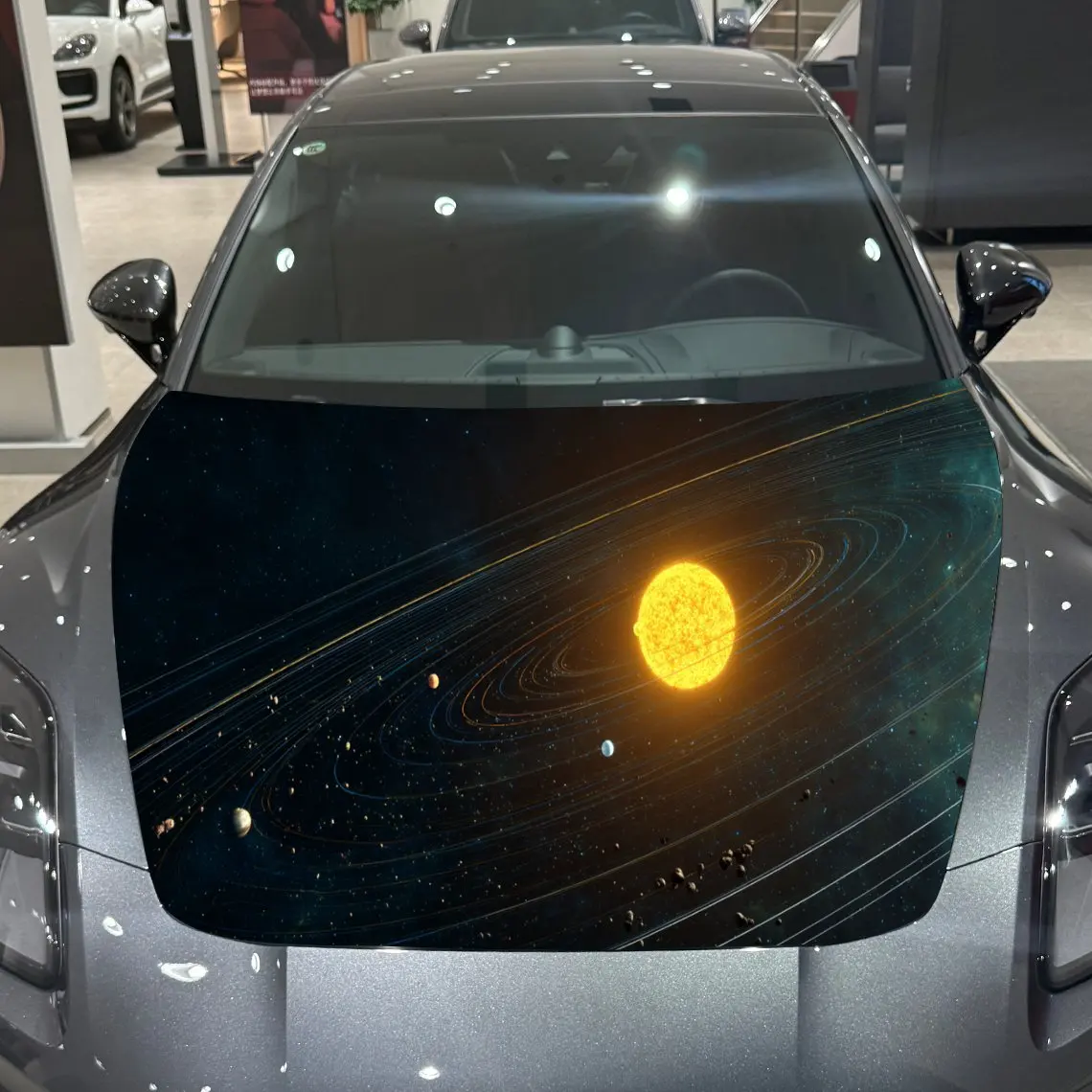 Solar System Galactic Aesthetic Scene PVC Car Hood Wraps, Self-Adhesive Waterproof Car Bonnet Decal Sticker, Car Decoration Prot