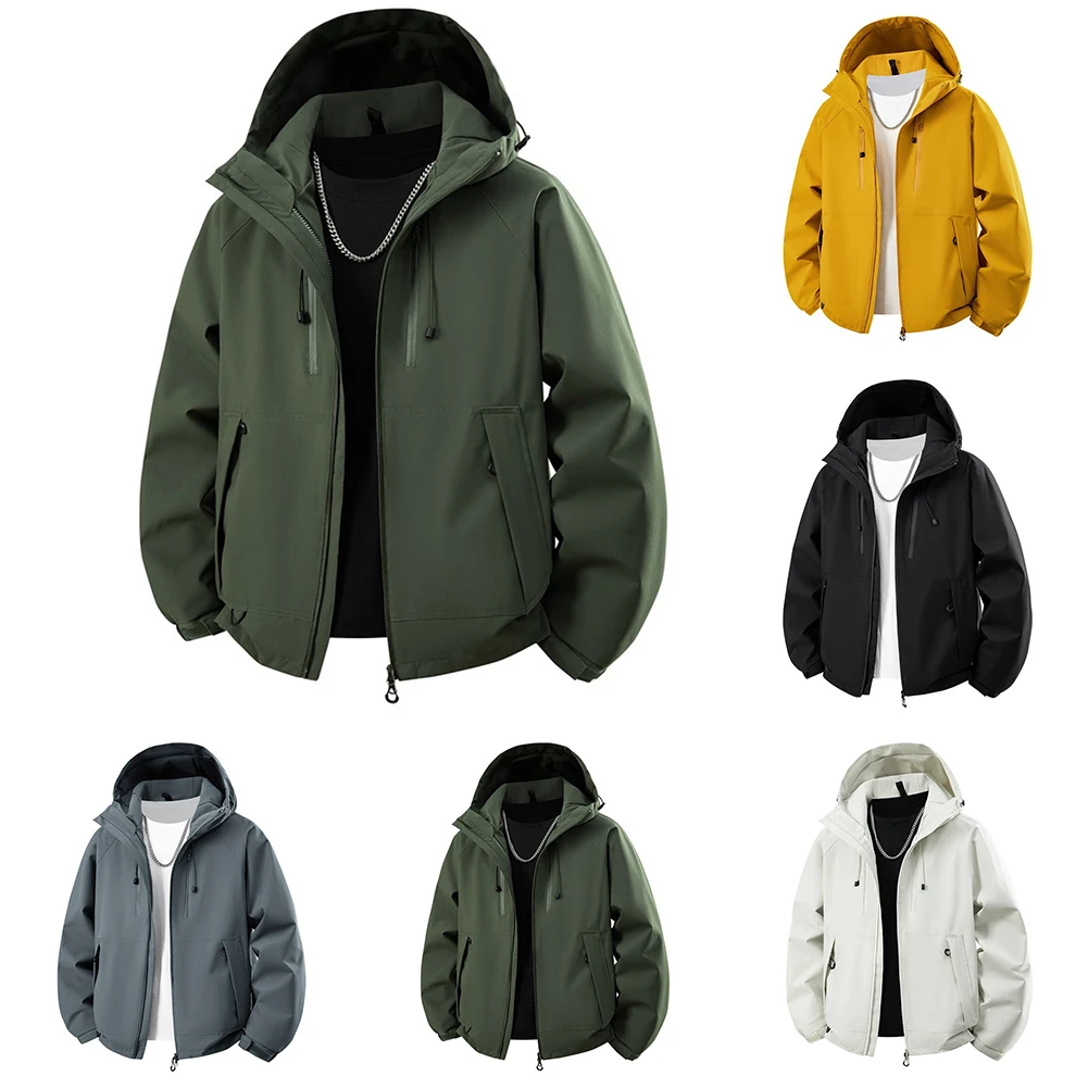 Мужская куртка с капюшоном на молнии, водонепроницаемая женская ветровка, однотонное спортивное пальто для кемпинга