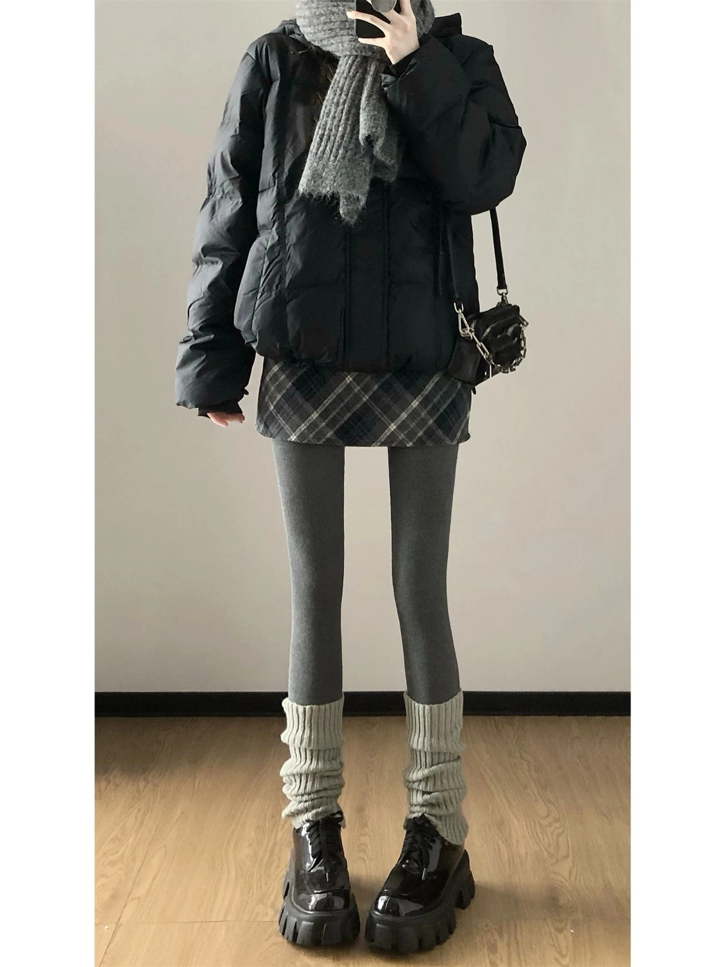 

Юбка А-силуэта с высокой талией для женщин больших размеров, из твидового материала в клетку, весна-осень, новая короткая юбка для повседневной носки