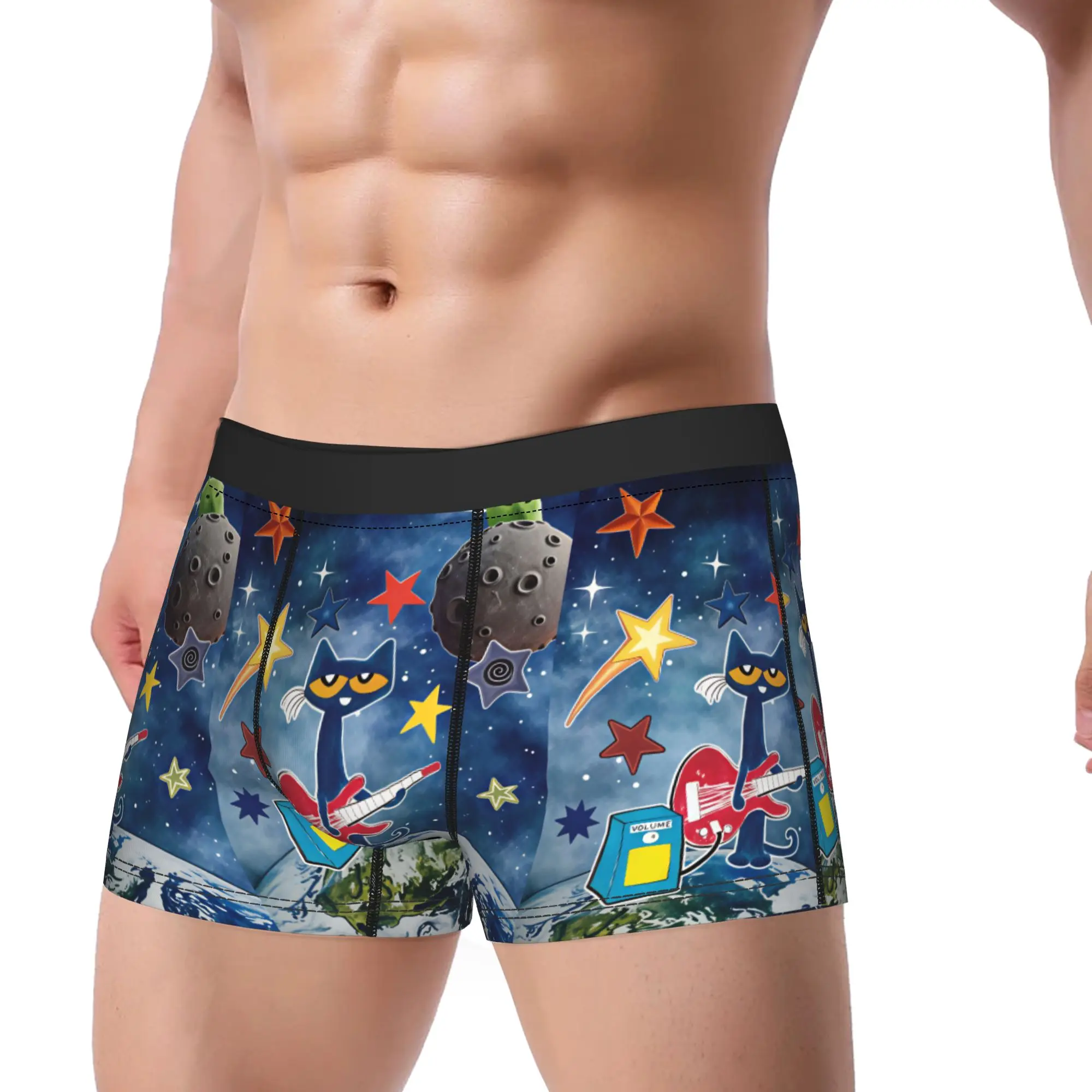 Pete The Cat Stars Comic Underwear  Novelty Panties Print Boxer Brief For Men 3D Pouch Large Size Boxershorts