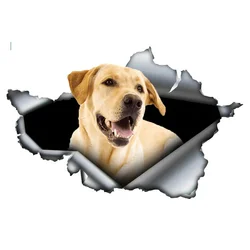 Car Sticker Cute Yellow Labrador Retriever 3D Torn Metal Car Sticker Vinyl Trunk Bumper Custom Decal pvc 15cm
