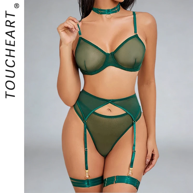 

Эротическое белье Toucheart: Прозрачный сетчатый комплект из 5 предметов с косточками, моделирующий фигуру, соблазнительный и сексуальный для женщин