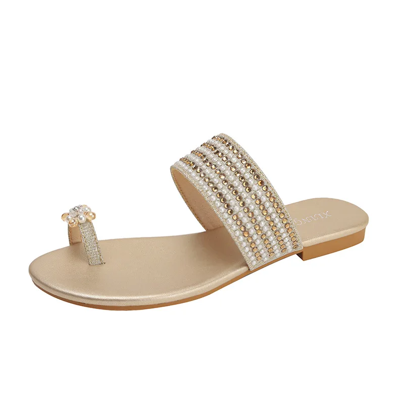 New 2024 Seaside Roman Sandals Flip Flops For Women Summer Slippers Buckle Little Bee Clip And Diamond Beach Strap Slippers