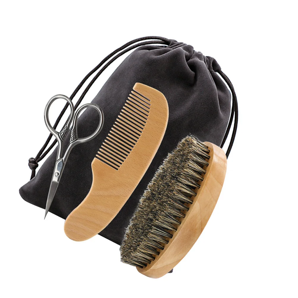 

1Set Beard Shaving and Grooming Kit Professional Beard Care Tool Set Comb Brush Scissors Men's Styling Caring Shaving Tool Kit