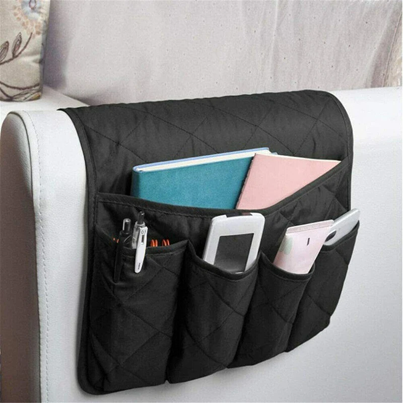 Sofa Armrest Organizer with 5 Pockets Couch Armchair Hanging Storage Bag for TV Remote Control Cellphone