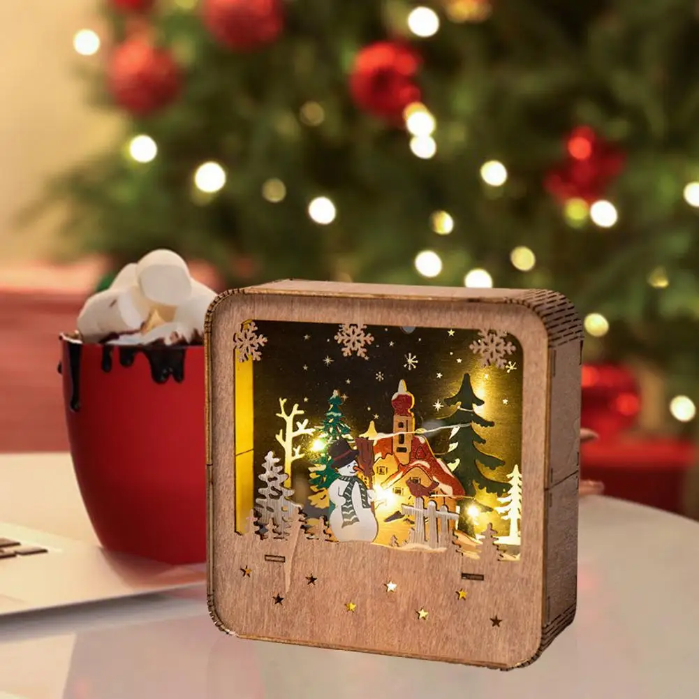 Christmas Light Wood Cutout Figures Light Up Holiday Table Ornament Battery Operated LED Christmas Night Light for Home Office D