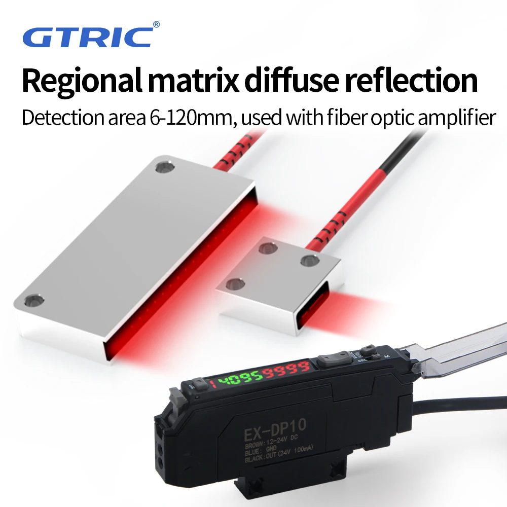 GTRIC Diffuse Reflection Fiber Optic Sensor Matrix with Amplifier Kit IP67 12-24V DC PNP High Density Sensing for Large Surface