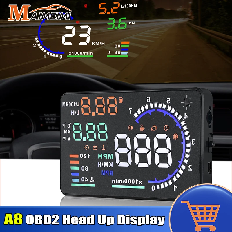 MH OBD2 For HUD A8 Car Head Up Display Voltage Water Temp Alarm Speed Fuel Warning LED Windshield Projector Data Diagnostic Tool