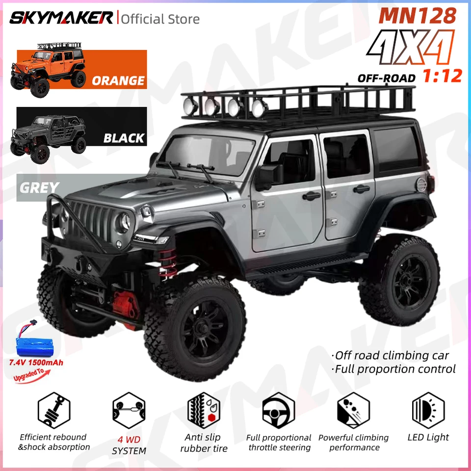MN128 1/12 RC Car 4WD Jeep Model 2.4G Remote Control LED Light 4X4