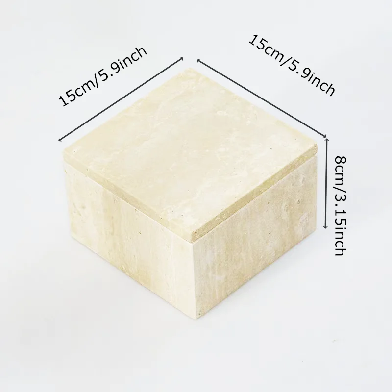 Natural Marble Storage Containers, Cotton Swab Holder Square Organizers Travertine Tray Box for Qtips, Makeup,Bathroom,Home