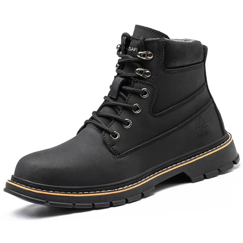 High-top Work Boots for Men Anti-smash Anti-puncture Safety Shoes Waterproof Mens Boots New Leather Work Zapatos Para Hombres