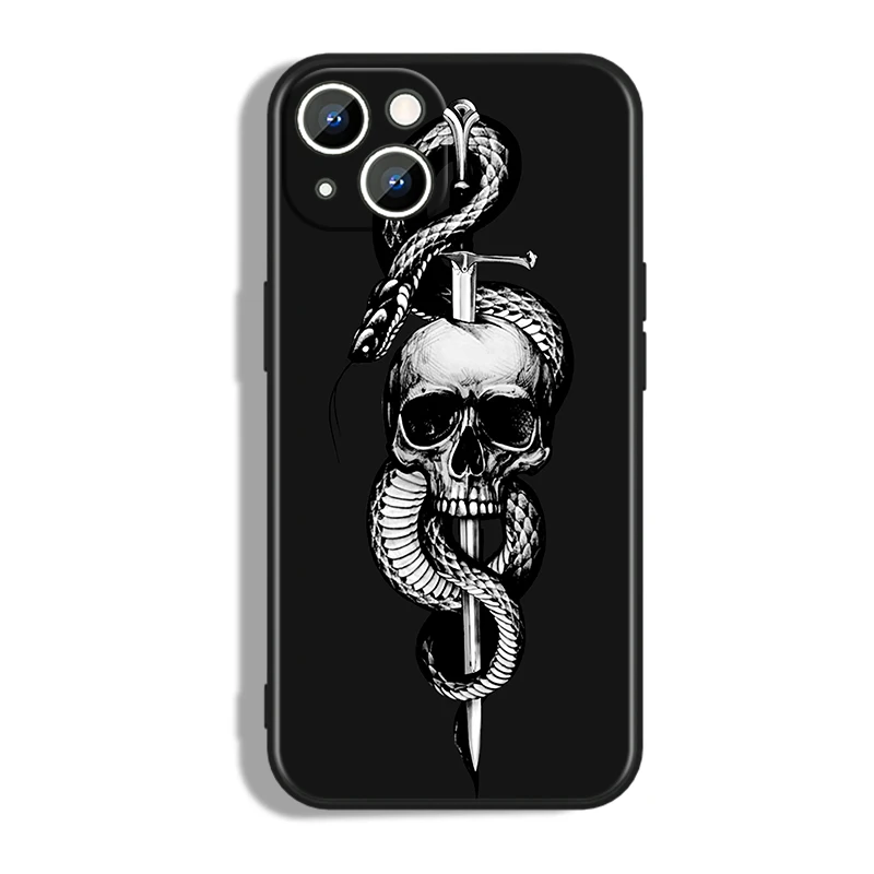 Roses Skull Art Cool For iPhone 15 14 13 12 11 XS XR X 8 7 SE Pro Max Plus Mini Black Cover Phone Case