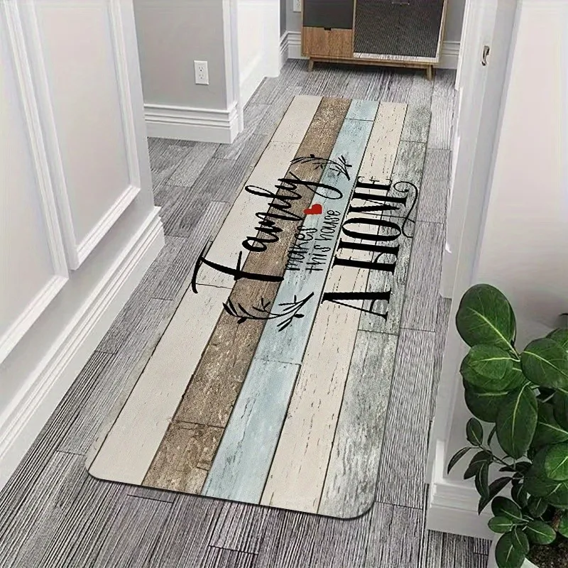 Gray White Wood Grain Kitchen Text Warm Runner Rug for Cooking Area Functional Design Carpet Floor Mat Piece