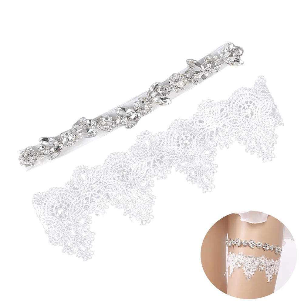 2 PCS Garterbelt Bridal Wedding League Bride with Diamonds for Simple Garters Decorate Miss