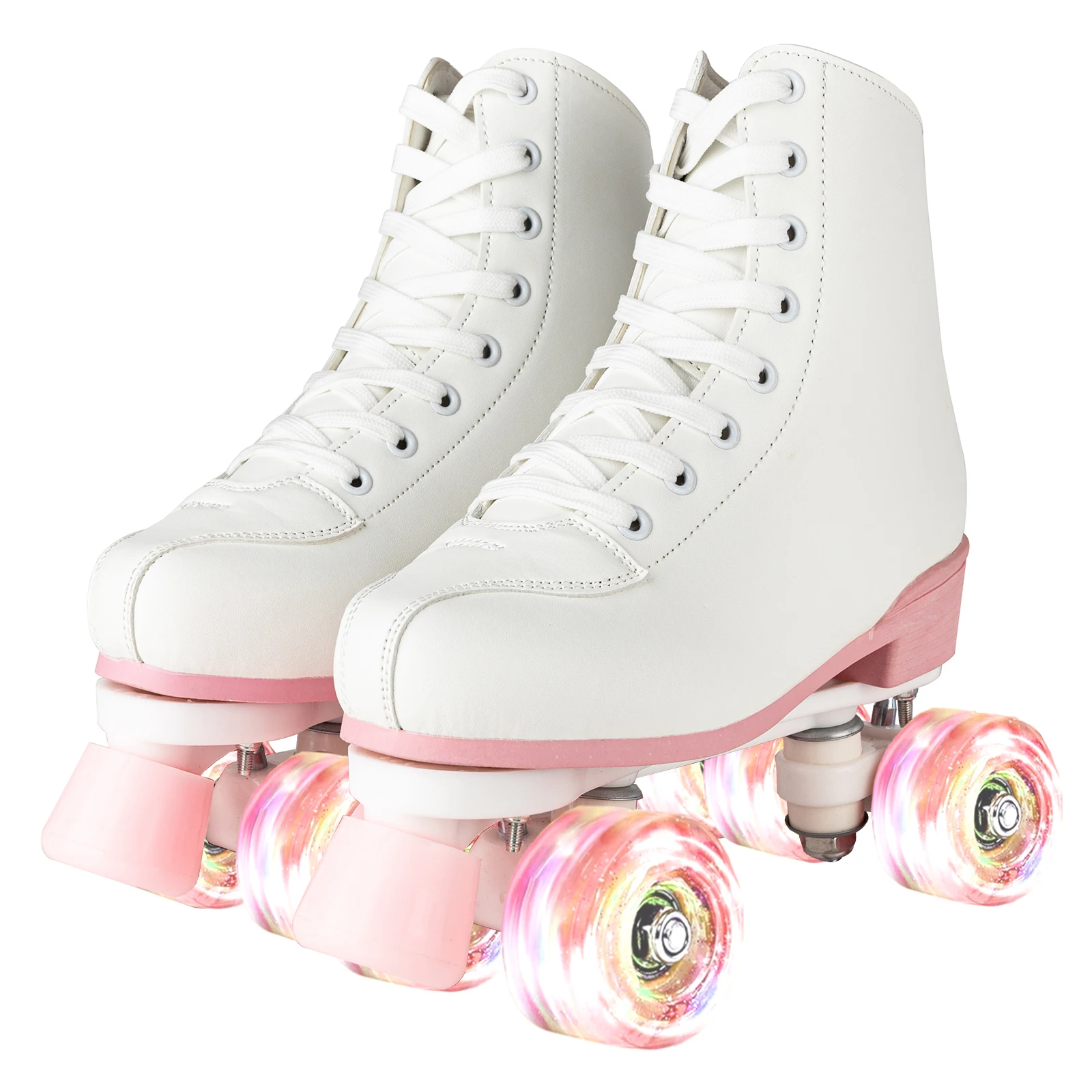 

Flash Double Row Roller Skates For Women Girls Beginner 4 Wheels Skate Shoes Outdoor Skating Training Quad Sneakers Size 32-40