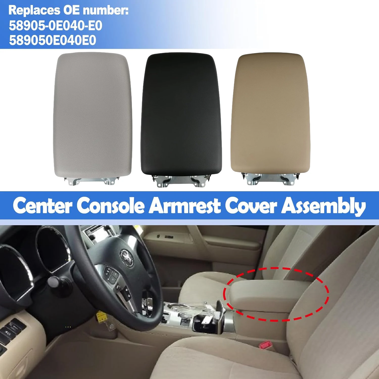 

Center Console Armrest Lid Cover with Bracket Beige for Toyota Highlander 2008-2013 Replace 58905-0E040-E0 Middle Console