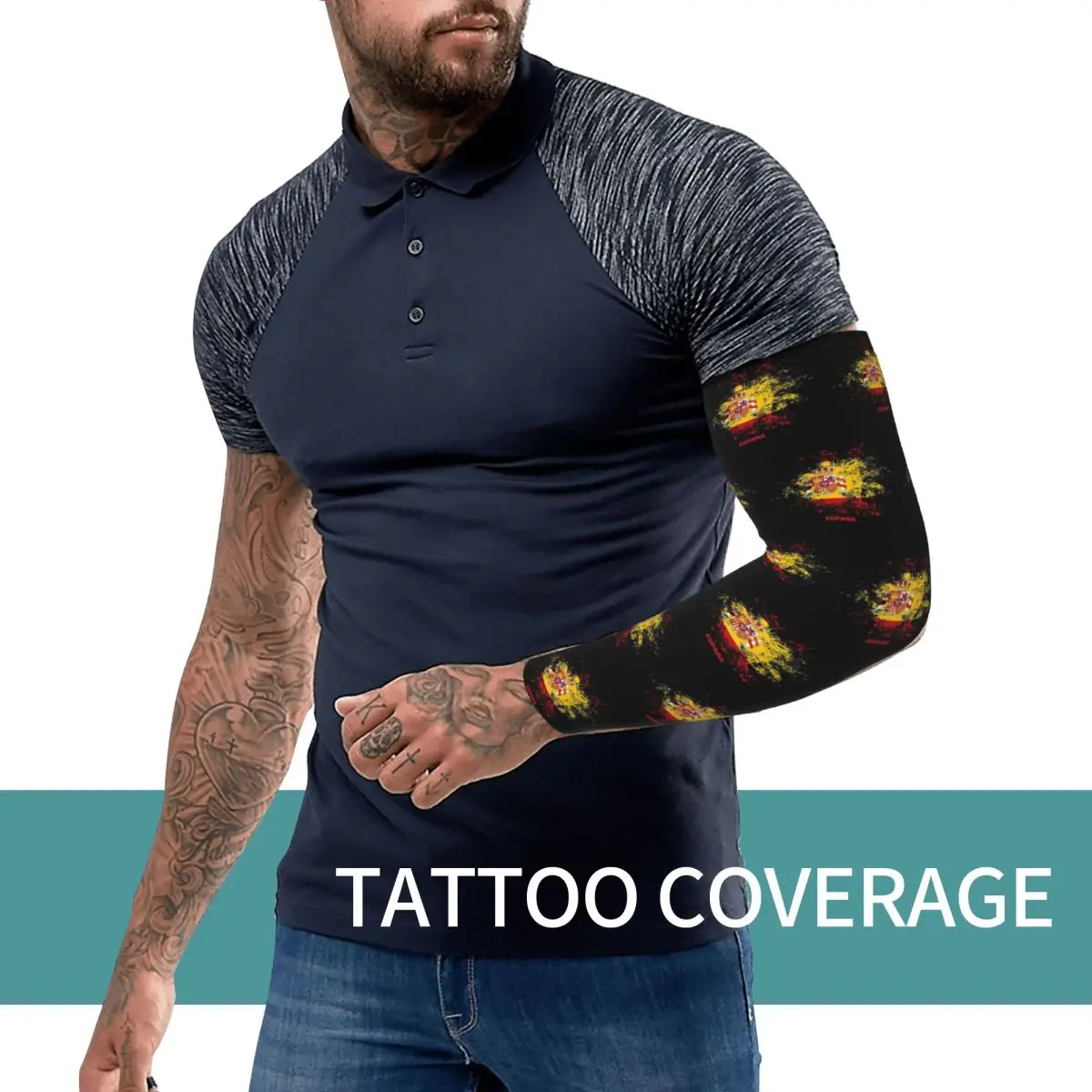 Spain Watercolor Spaniard Flag Spanish Outfit Outdoor Arm Sleeves Sun UV Protection Cover Summer Cycling Tattoo Sleeves