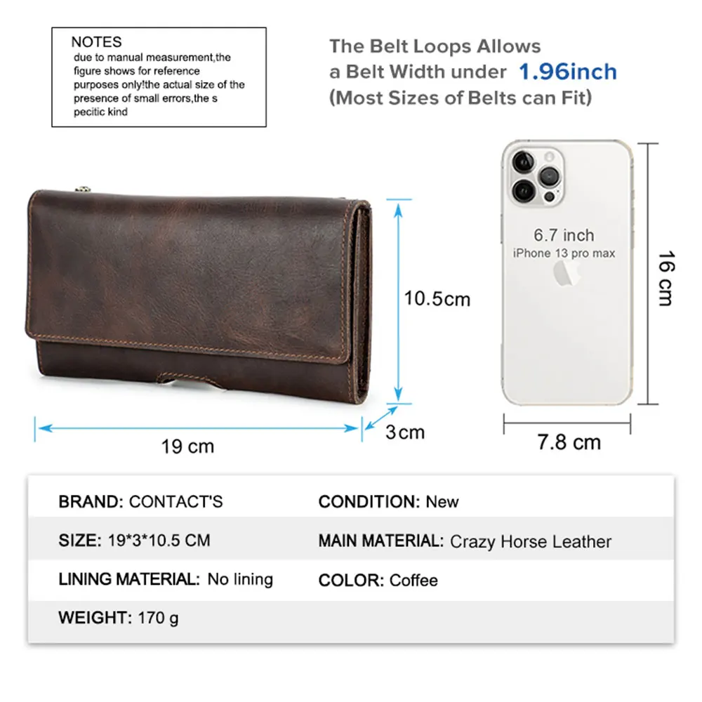 Luxury 100% Cowhide Leather Phone Blet Case for iPhone 12 13 14 Pro MAX Mini 5.4-6.7 inch with Cover Zipper Pocket Card Holder