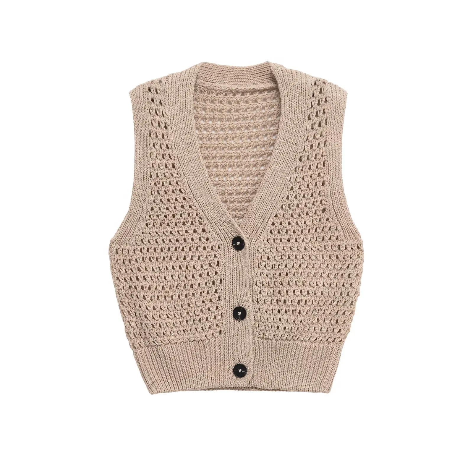

Fashionable Knitted Vest Autumn European And American Women's Sleeveless V-neck Open-front Mesh Knit Vest