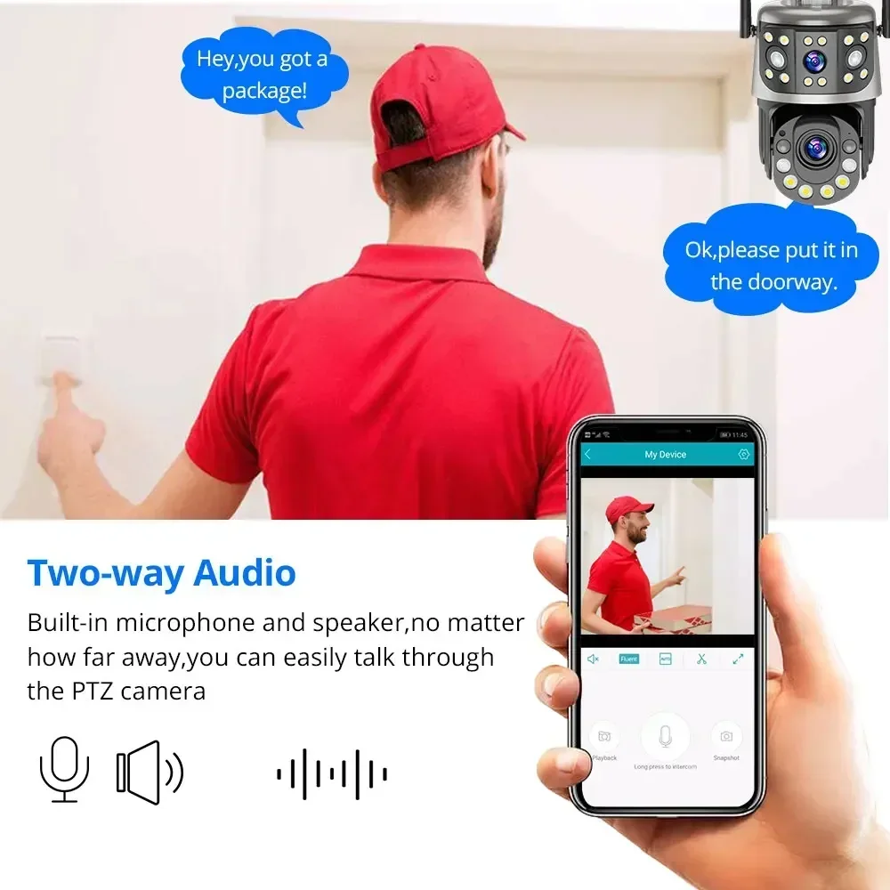 ICSEE 50X Zoom 6MP WiFi PTZ IP Camera Outdoor Dual Lens Dual Screen Human Detection Wireless CCTV Security Monitoring Camera