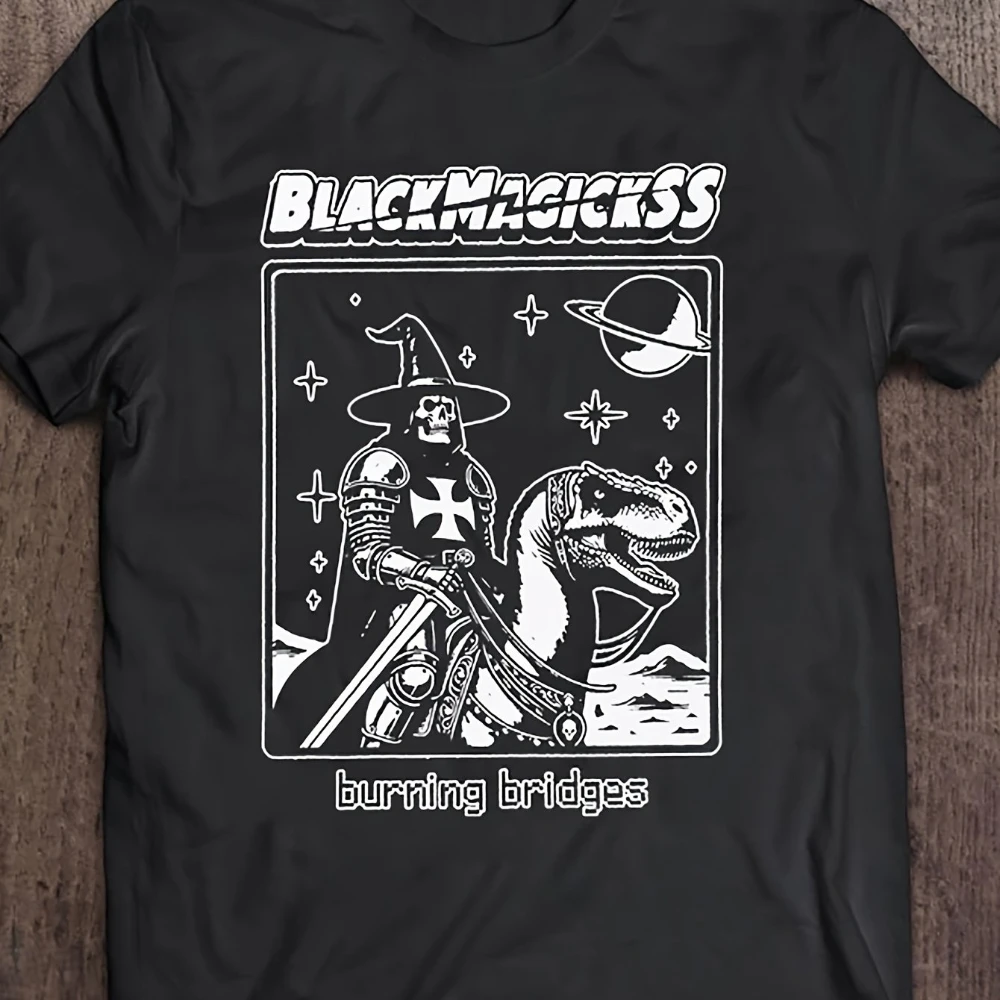 T-shirt graphique Magick SS Band Burning Bridges, imprimé sur toute la surface, respirant, adapté à une tenue décontractée en plein air