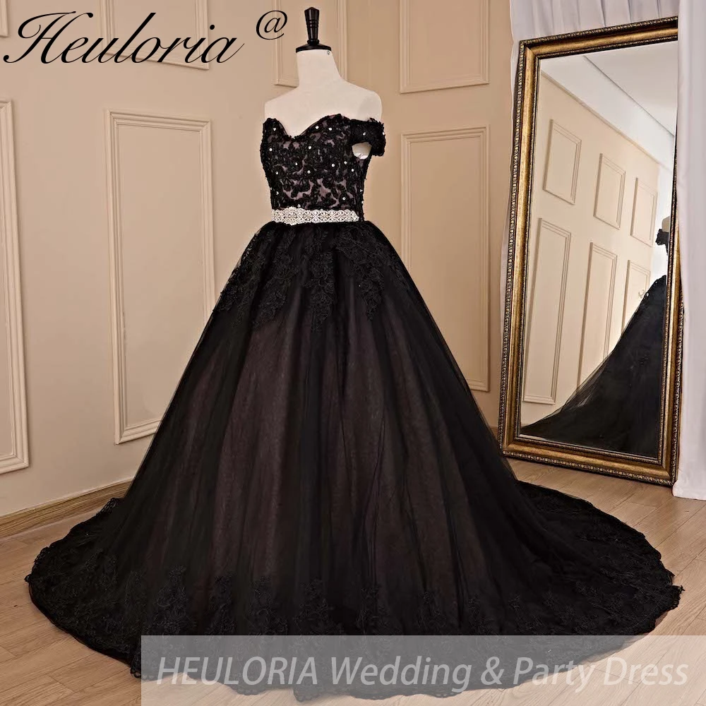 Heiloria-vestido de novia de princesa con hombros descubiertos, traje de boda con cordones, talla grande