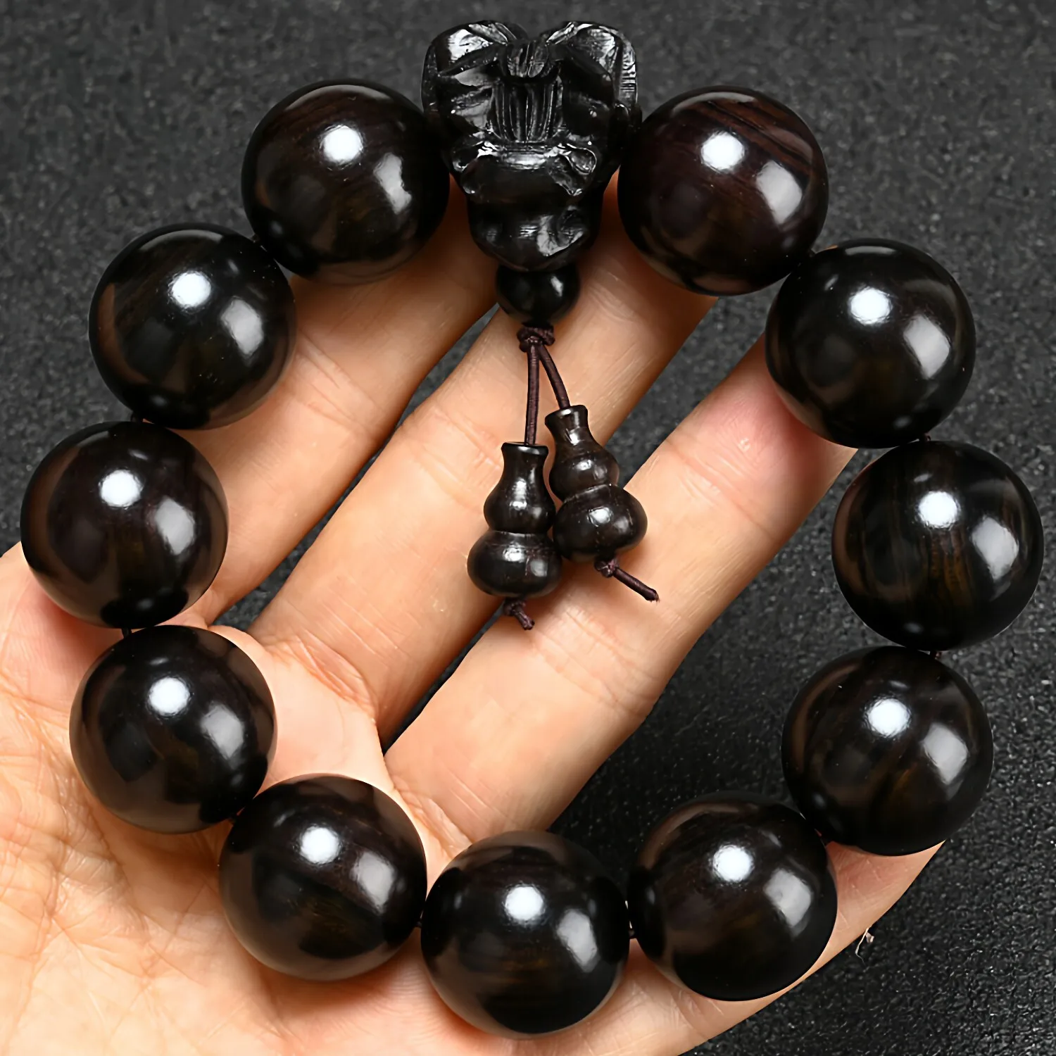 

Authentic Ebony Prayer Beads Bracelet: 2026 Dragon Spitting Beads Style, Natural Blackwood & Purple Sandalwood, Unisex Gift