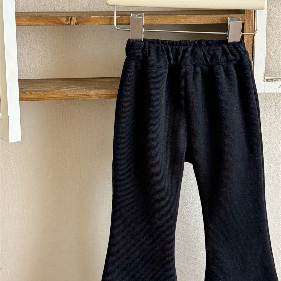 2025 Girls' Velvet Knitted Bell Bottom Pants Winter New Product Korean Edition Sen Series Simple Style