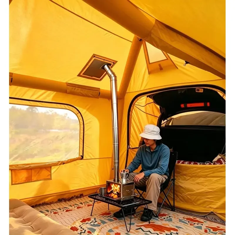 Yellow Car Rear Connected Inflatable Tailgate Tent, Waterproof Windproof SUV Camping Tent for Outdoor Self Drive Tour