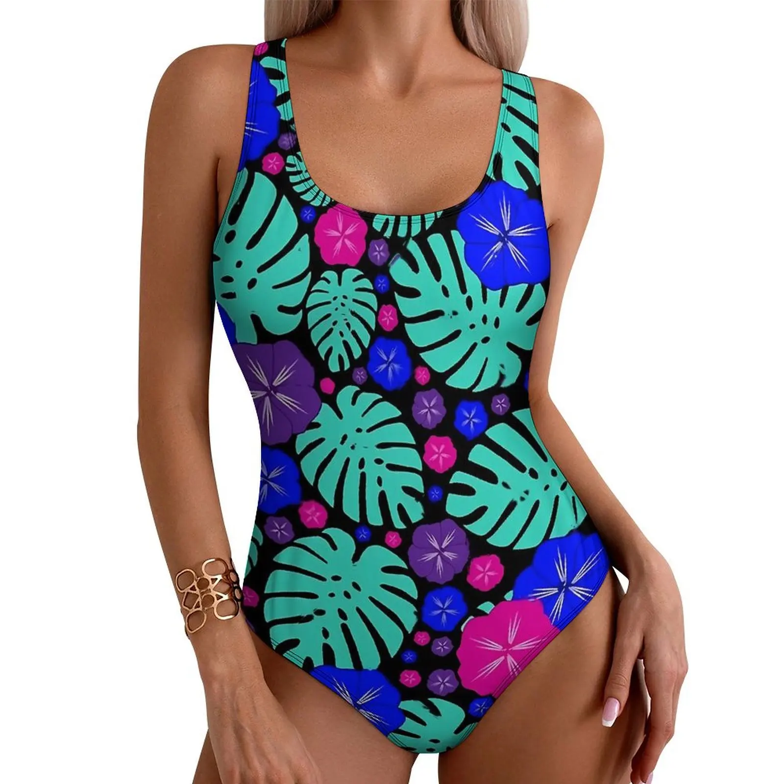 

Tropical Floral Swimsuit Hibiscus Swimwear One Piece Rave Design Bodysuit Hollow Out Bathing Suits Women Push Up Beach Outfits