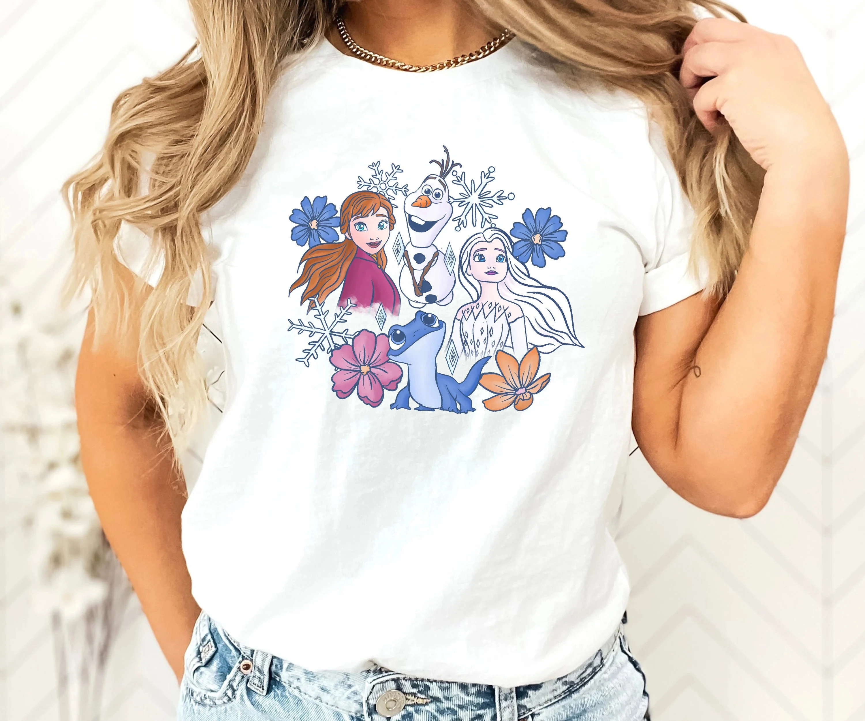 قمصان ريترو فروزن الملونة المريحة، قمصان إلسا الرجعية، قمصان آنا، قمصان أولاف، قمصان المملكة السحرية، قمصان فيلم ديزني #1