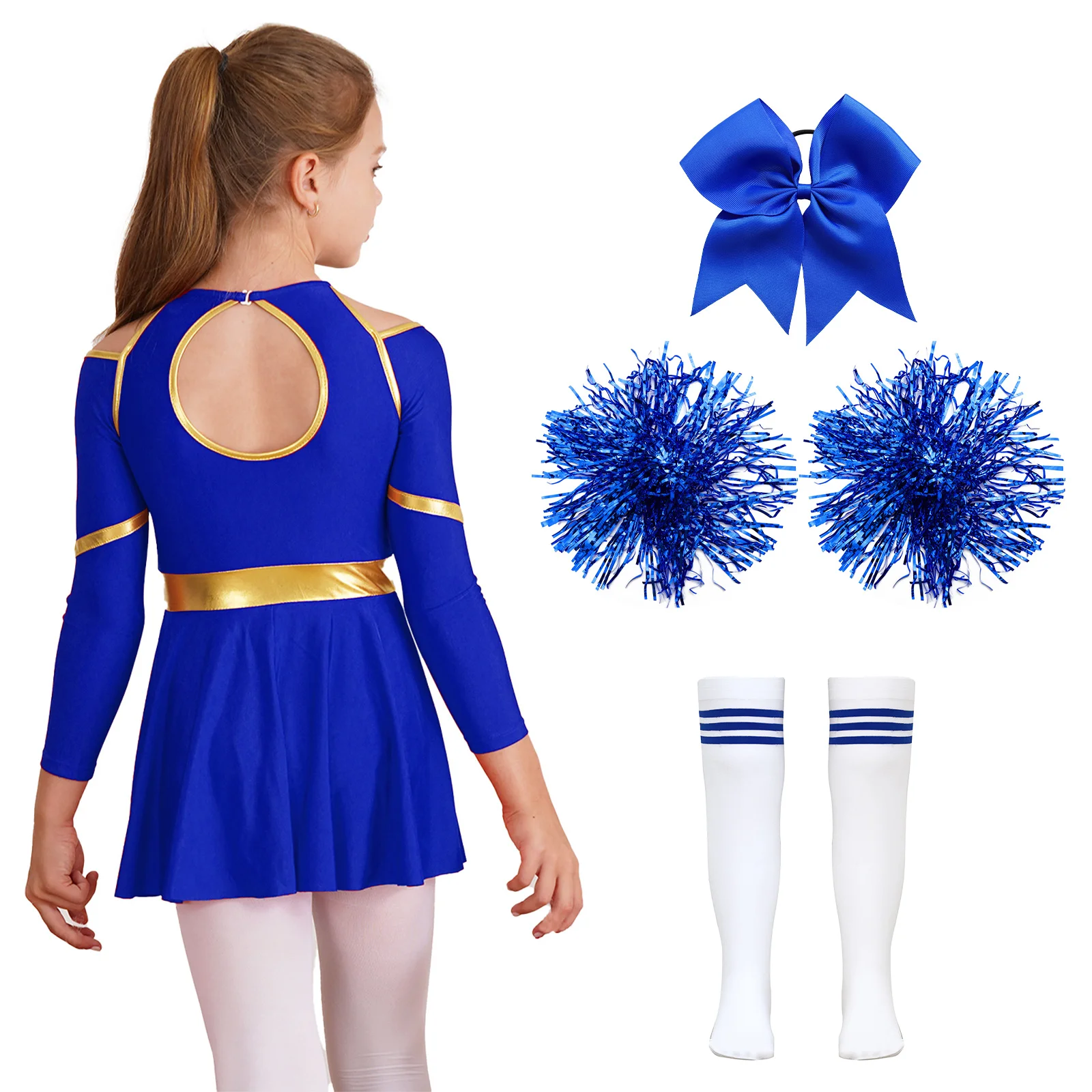 Kids Girls Cheerleading Uniform Dress With Flower Balls Sets Children Cheering Team Dance Outfits Cheerleader Costumes Dancewear