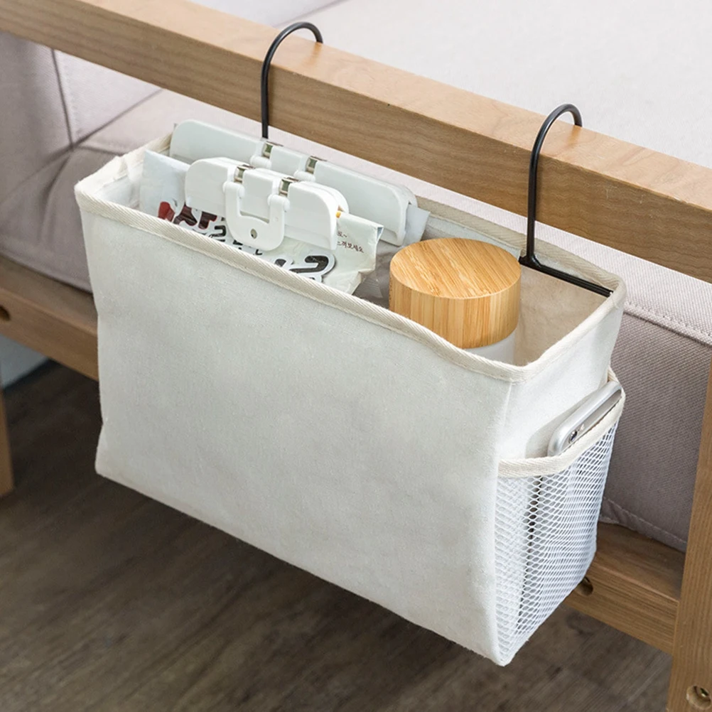 

Double Layer Canvas Storage Hanging Bag Bedside Organizer Felt Fabric Large Capacity for Phone Chargers Books Water