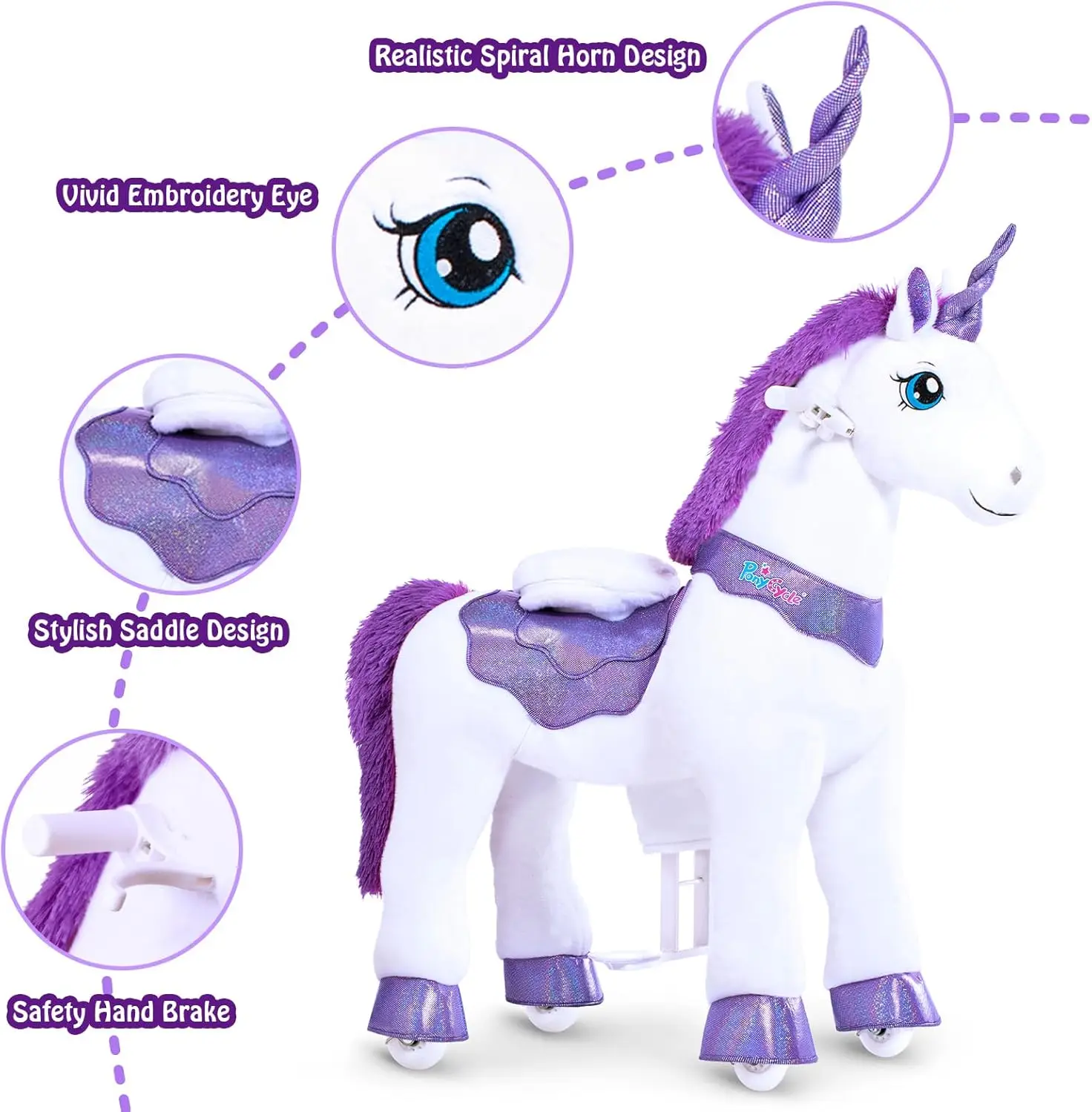 Ride on Unicorn for Kids 4-7 with Brake, Unicorn Gifts for Girls (35.4" Height/Size 4) Plush Interactive Riding Rocking Riding H