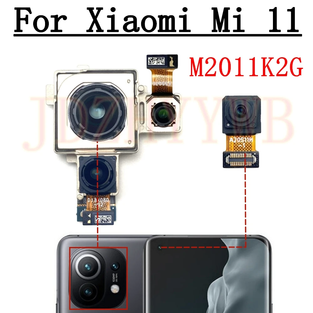 Front Rear Camera For Xiaomi Mi 11 Mi11 M2011K2G Frontal Selfie Facing Main Wide Back Camera Module Flex Cable Replacement