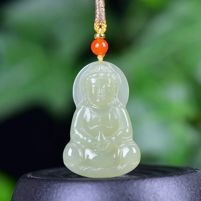 Exquisite Hetian Jade Qinghai Material Guanyin Pendant, Ethnic Style, Fashionable and Versatile