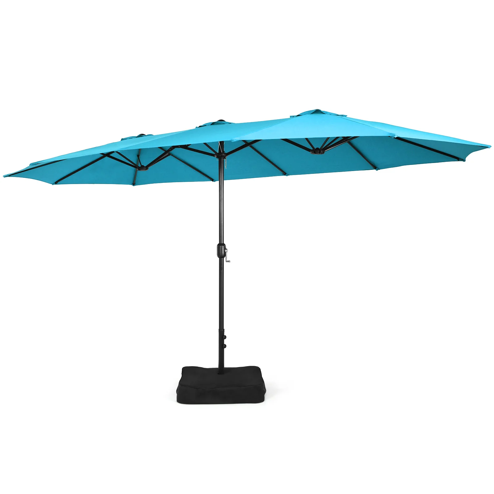 15FT Double-Sided Twin Patio Umbrella Outdoor Market W/ Crank & Base Turquoise