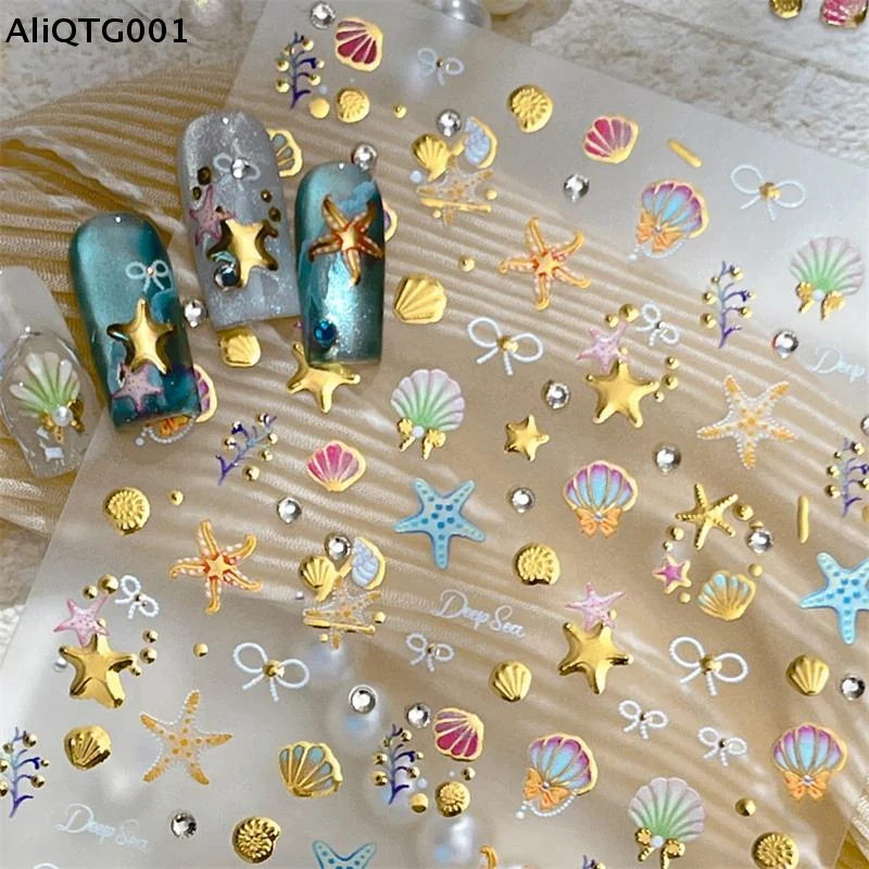 Summer 3D Beach Ocean Nail Art Stickers Starfish Shell Clams Conch Coral Sea Decals for DIY Manicure Nail Decoration Ocean Theme