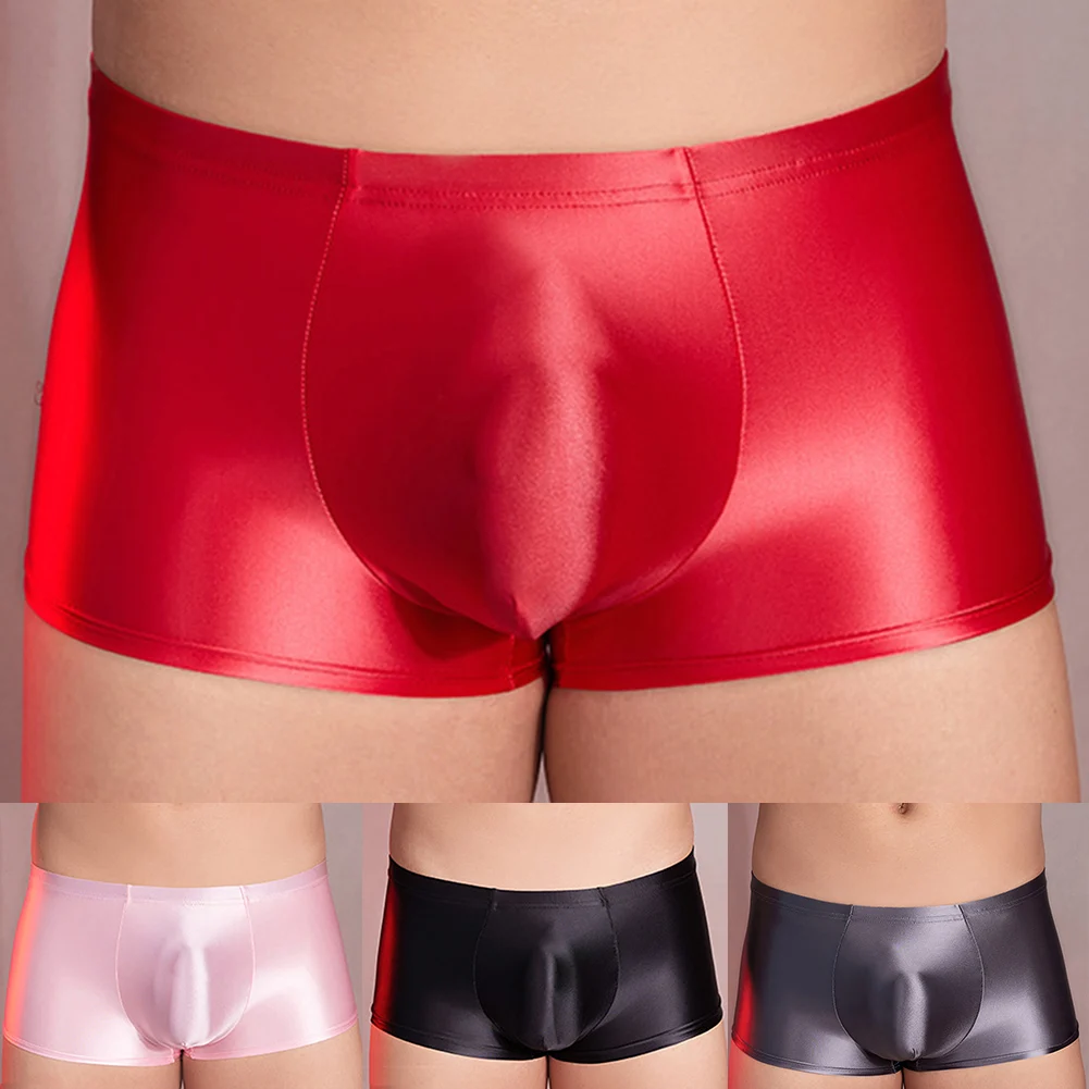 Sexy Men Oil Shiny Low Rise Briefs Panties Underwear Stretch Lingerie Seductive U Convex Erotic Solid Male Shorts