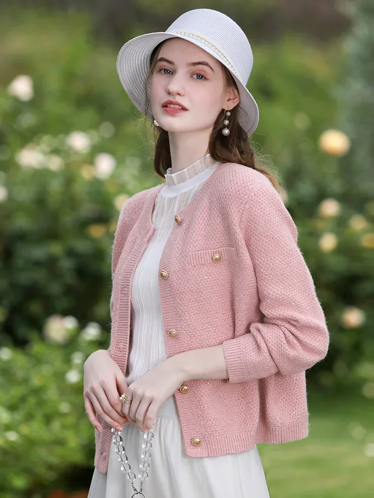 I BELIEVE YOU Fall Clothes 2024 Women New Fashion Tweed Pink Shorts Knitted Jacket Casual Luxury Female Cardigan Coat 2241145739