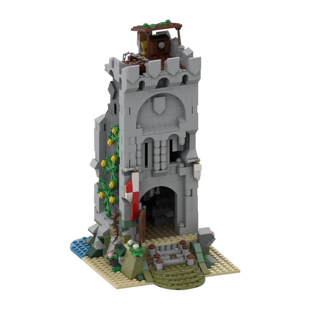 Gobricks MOC 郊外廃塔建築ビルディングブロック DIY モデルカラスとまり木要塞レンガセット廃墟タワーおもちゃギフト