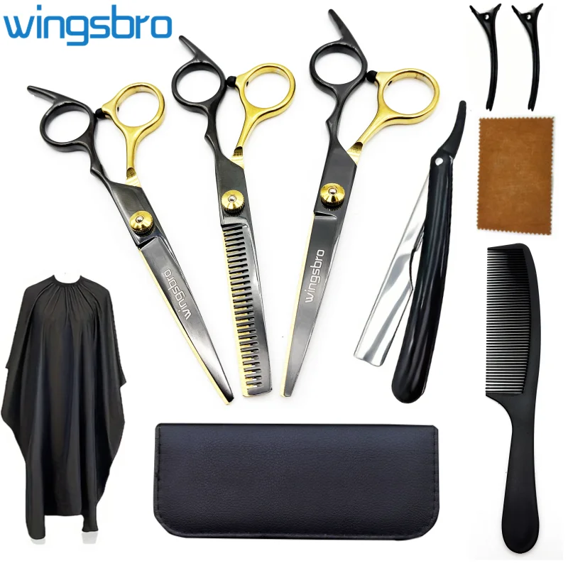 Wingsbro 6.5" 헤어 커팅 가위 세트, 스테인레스 스틸 미용 가위 키트, 이발사 헤어 커팅 도구