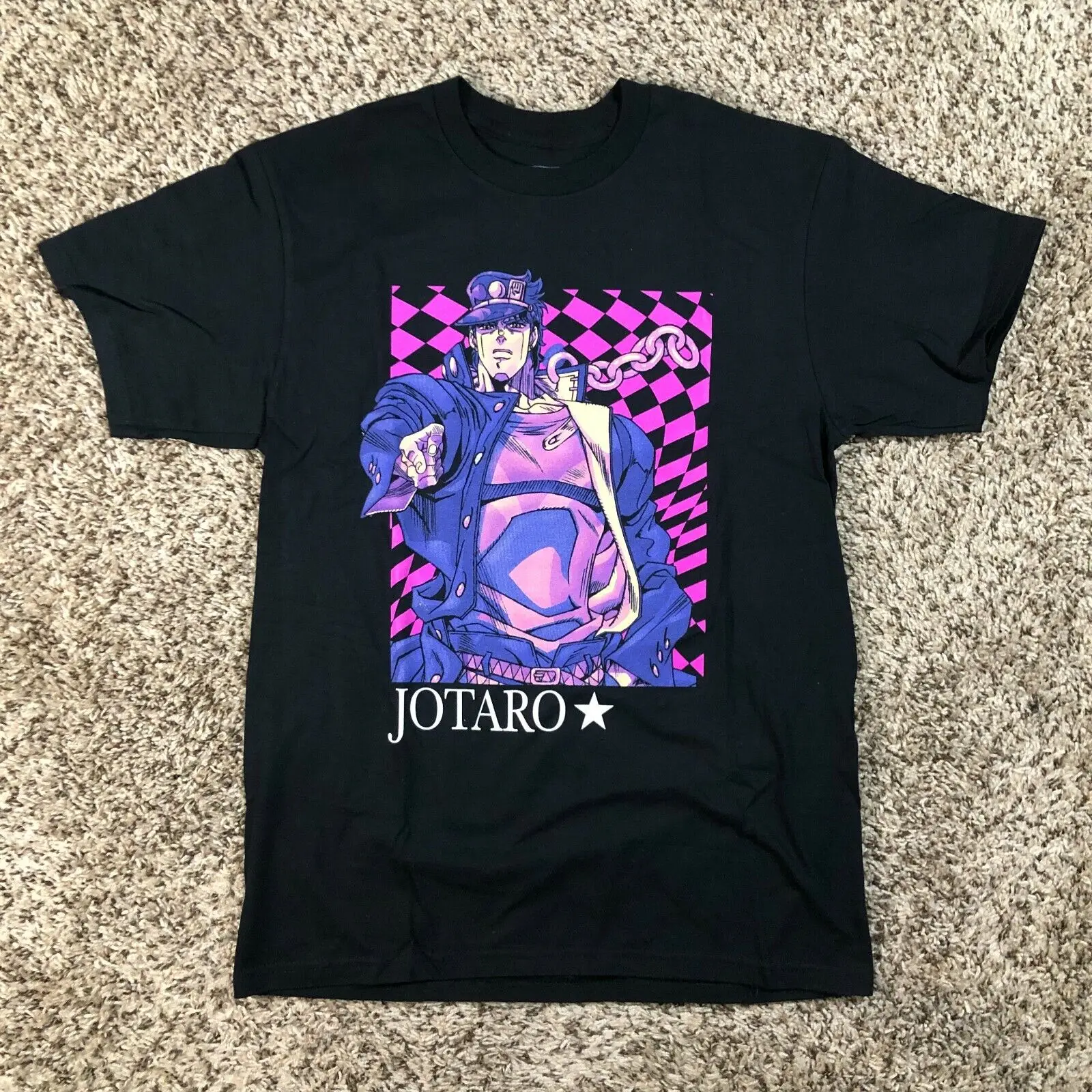 

NEW Jojo's Bizarre Adventure Jotaro Dio Anime Men Sz M Black Checkered Shirt