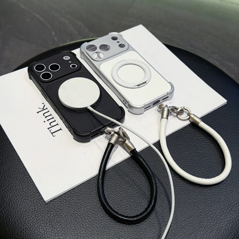 Four Corner Air Cushion Frame And Dack Cover Folding Dracket Wrist Strap Phone Case For IPhone 17 16 15 14 18 Pro Max Phone Case